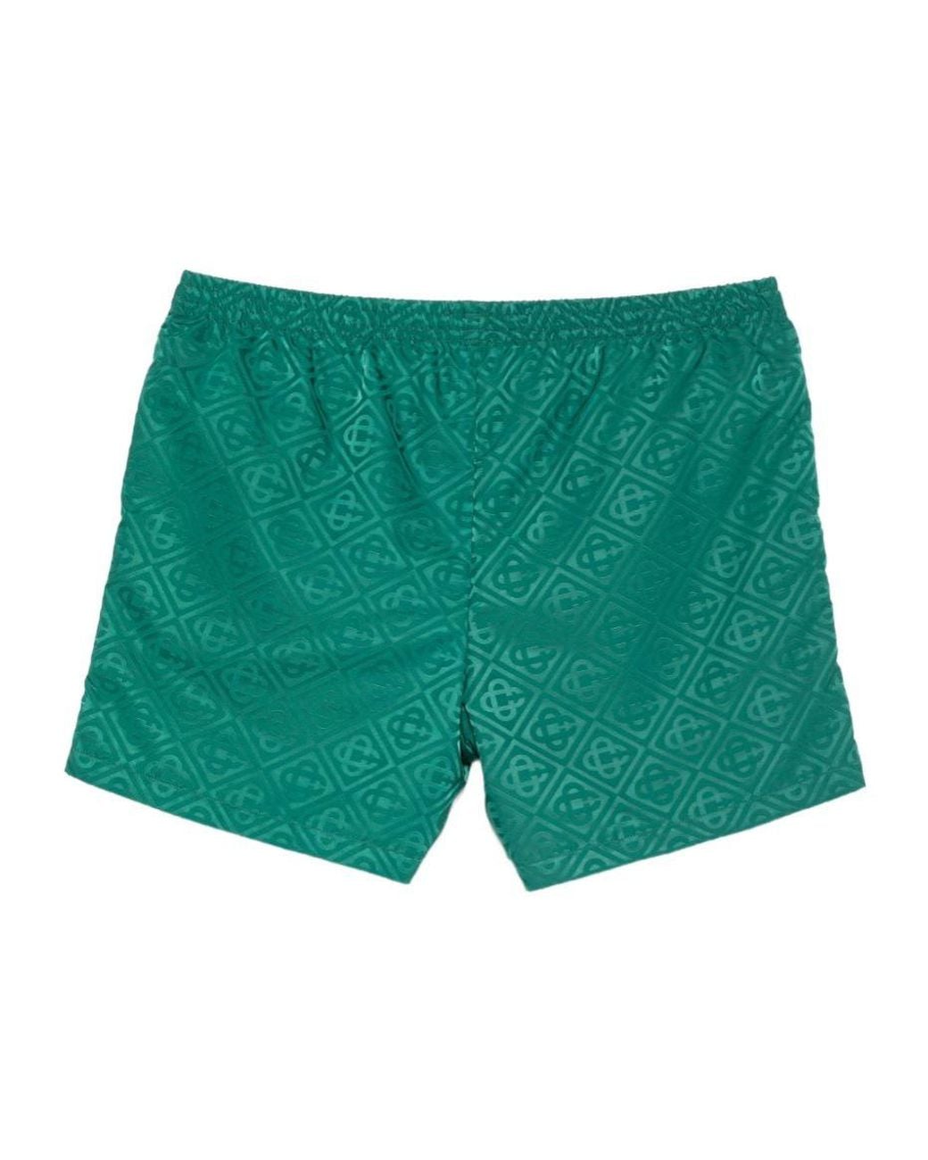 Casablanca Green Monogram-Jacquard Elasticated Waistband Swim Shorts for men