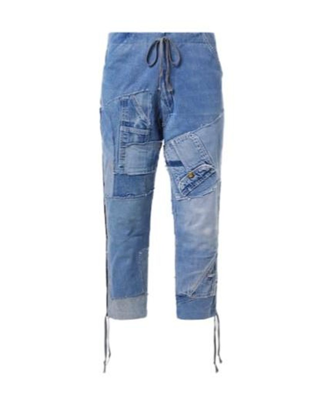 Greg Lauren Blue Patchwork Straight Jeans for men