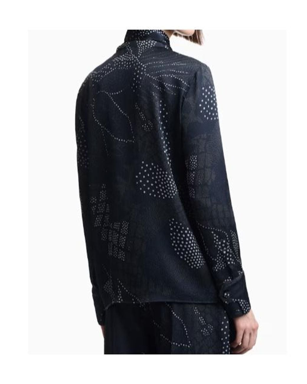 Emporio Armani Blue Creponne Shirt With Dotted Floral Print And A Neck Tie