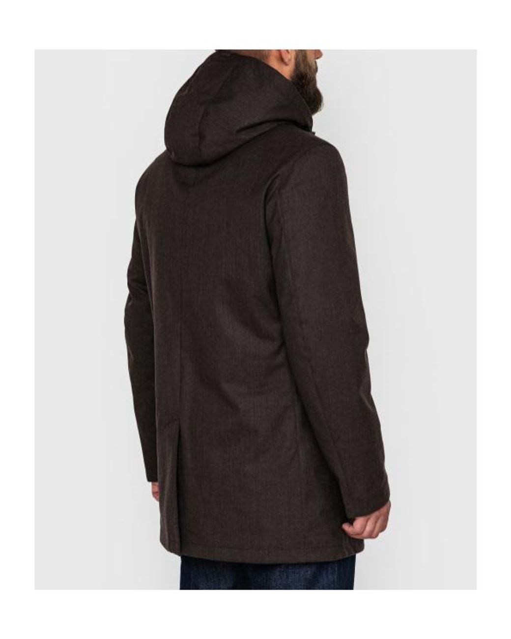 Herno Gray Wool Hooded Single-Breasted Coat for men