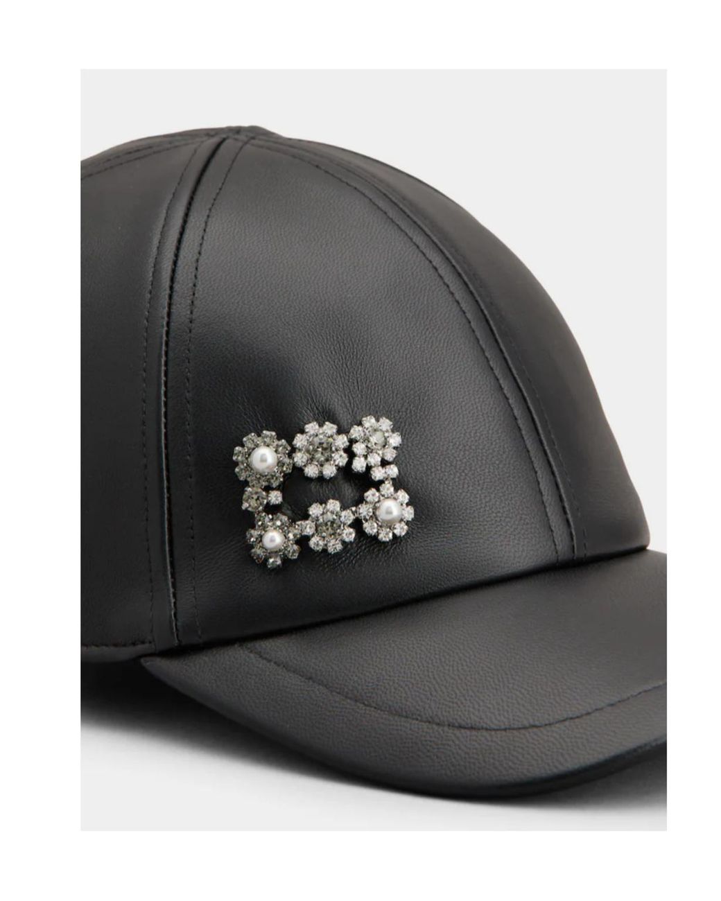 Roger Vivier Black Efflorescence Leather Baseball Cap