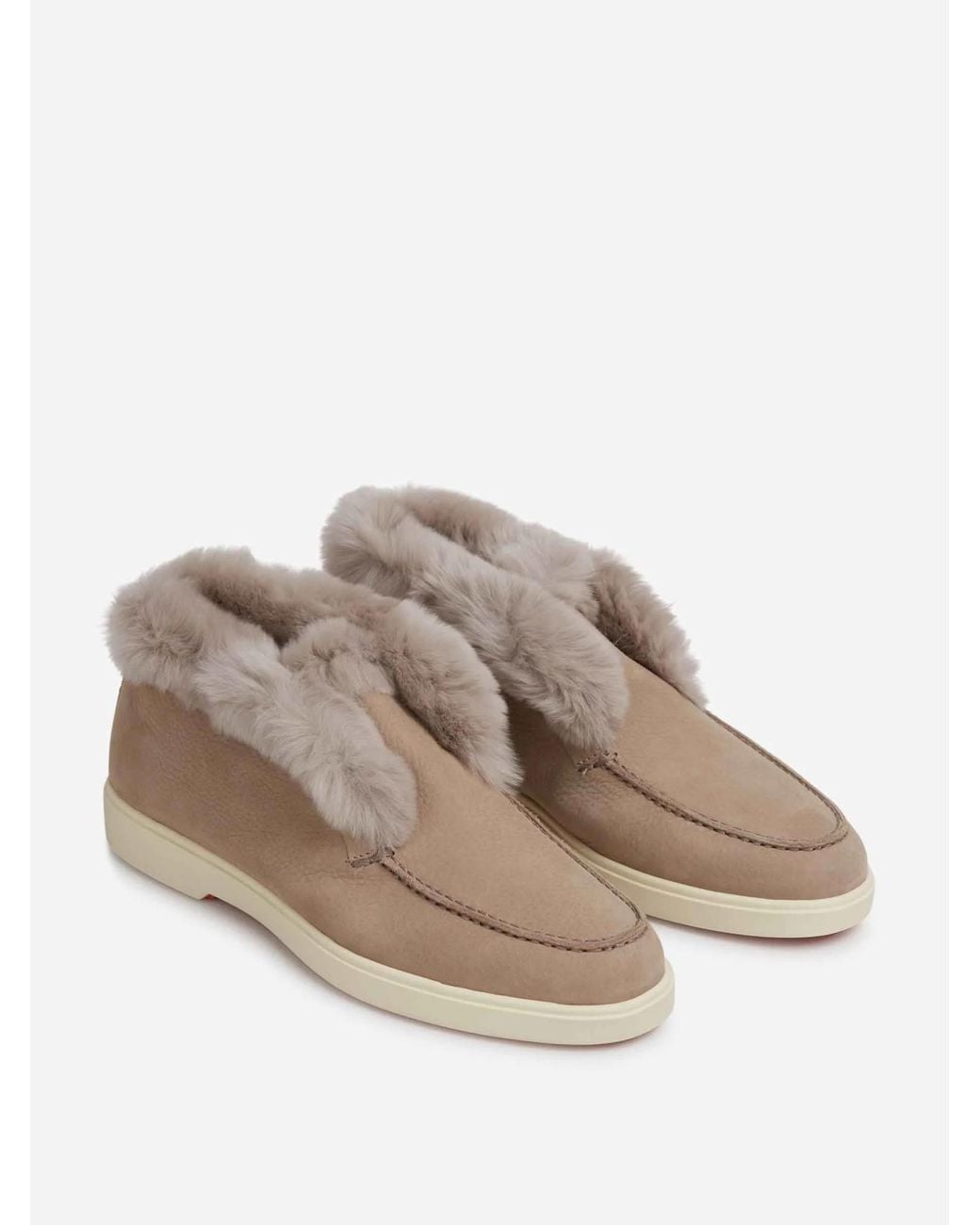 Santoni Brown Shearling Detailed Desert Boots
