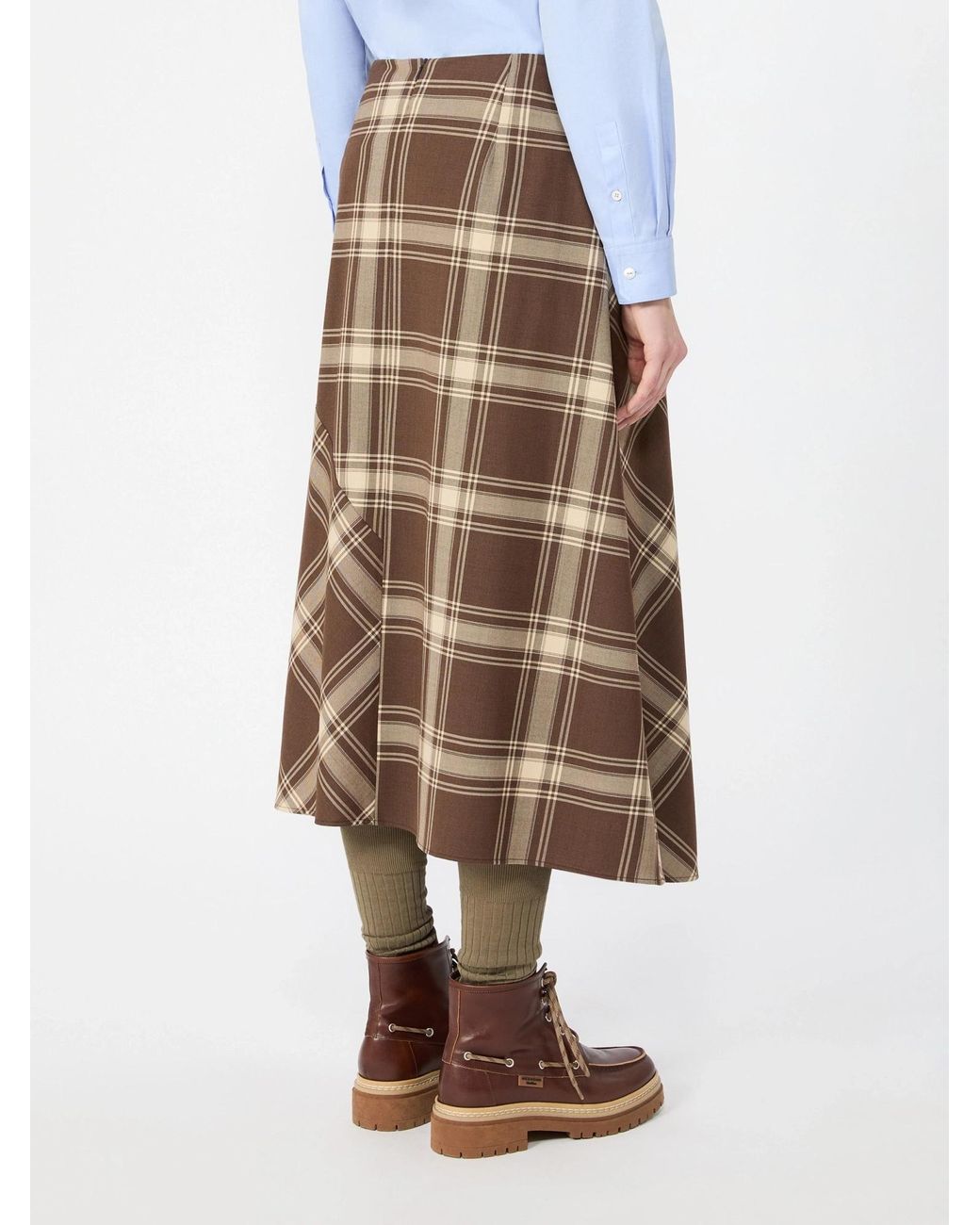 Weekend by Maxmara Brown Lanoso Checked Long Wrap Skirt
