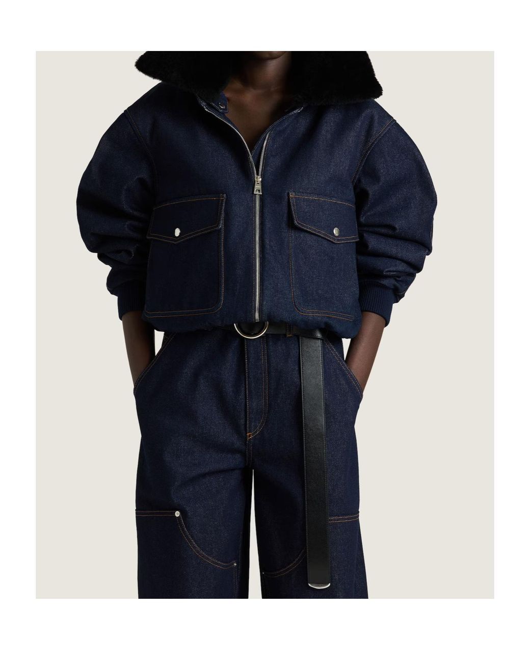 Givenchy Blue Shearling Collar Zip-Up Denim Jacket