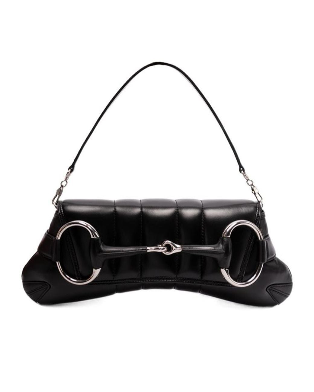 Gucci Black Horsebit Plaque Curved Shoulder Bag