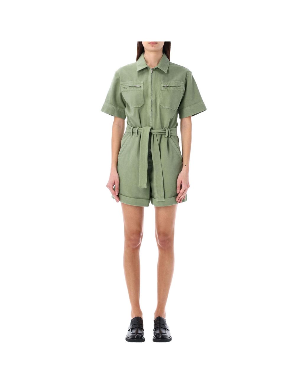 A.P.C. Green Belted Short-Sleeved Jumpsuit