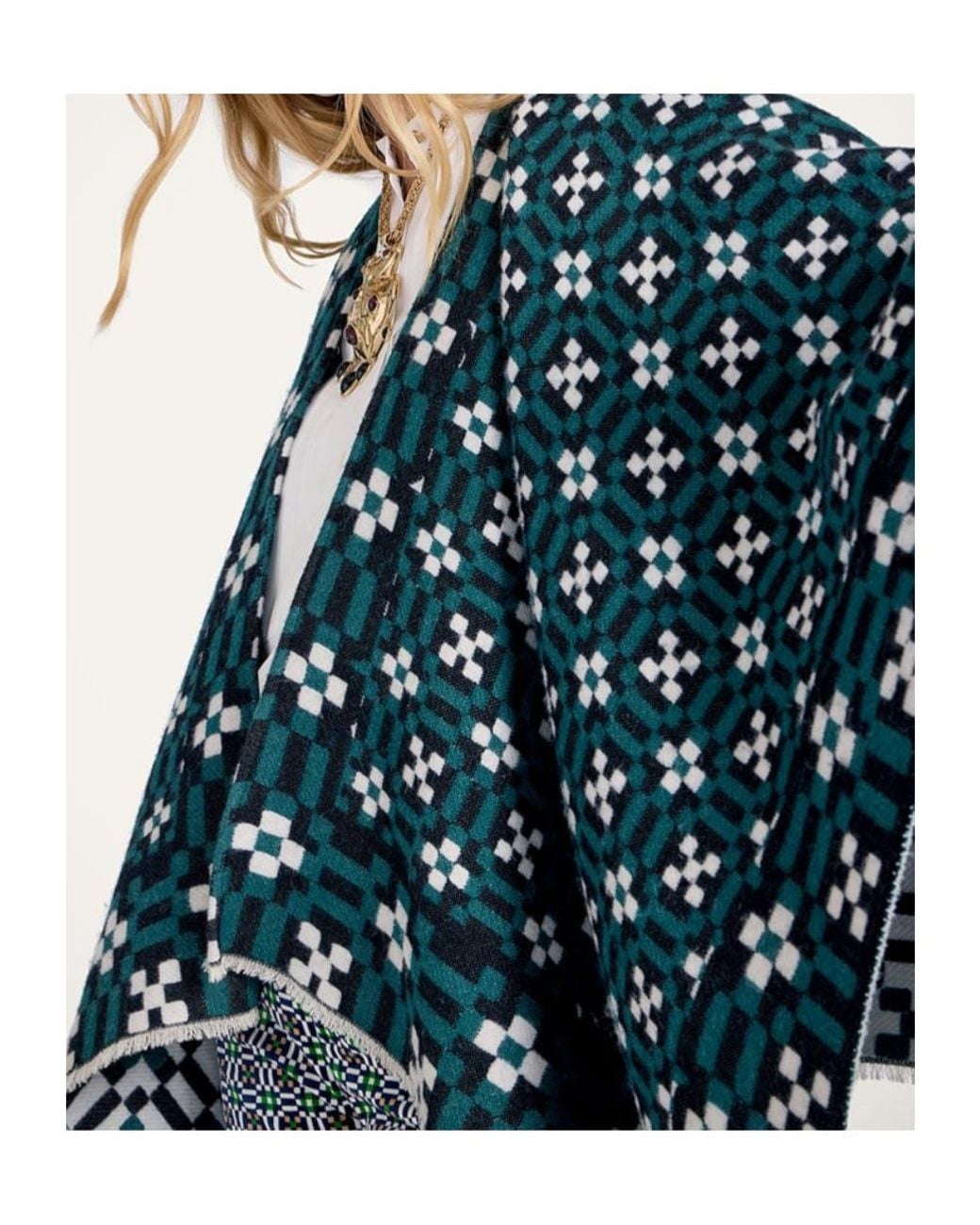 LaDoubleJ Blue Geometric-Pattern Cape