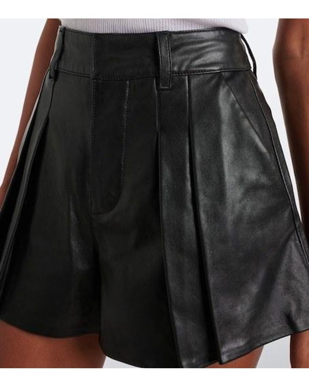 FRAME Black Pleated Leather Shorts