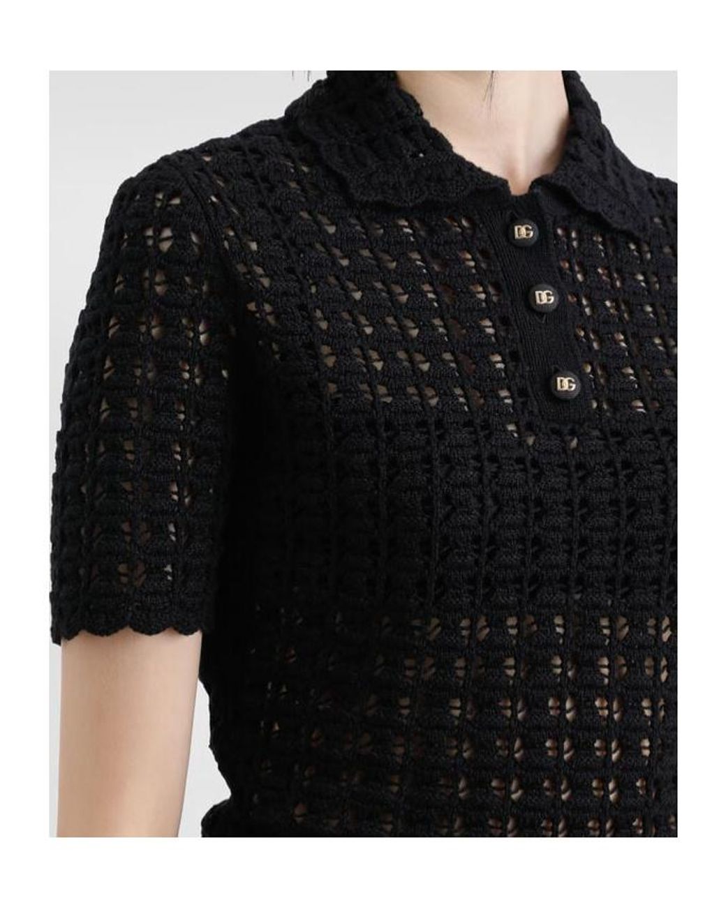 Dolce & Gabbana Black Open-Knit Polo Shirt
