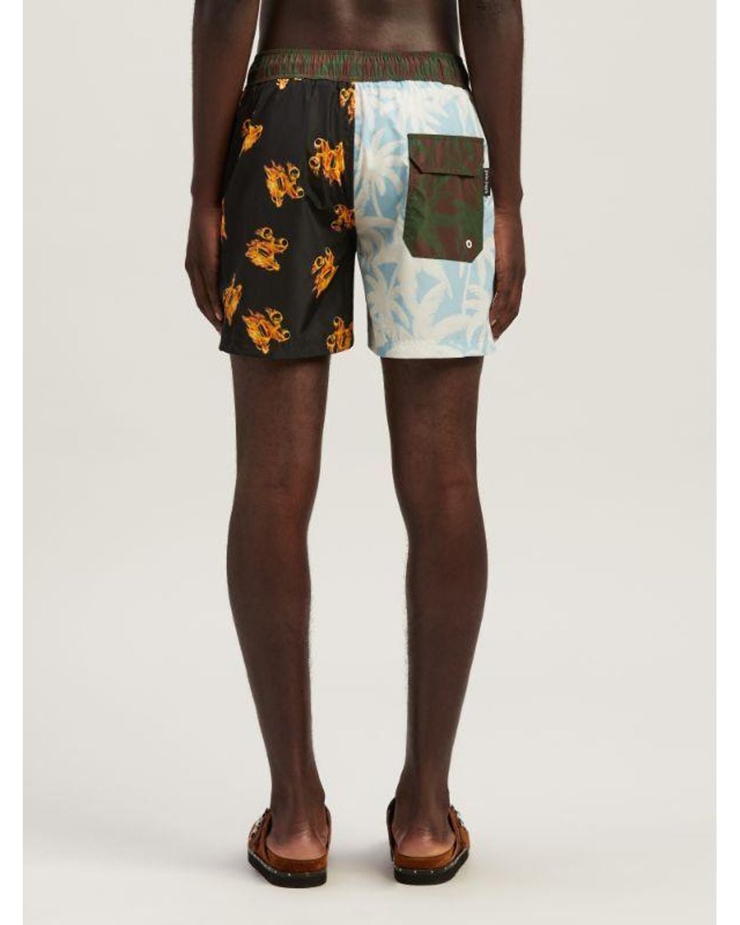 Palm Angels Multicolor Palms Patchwork Drawstring Swim Shorts for men