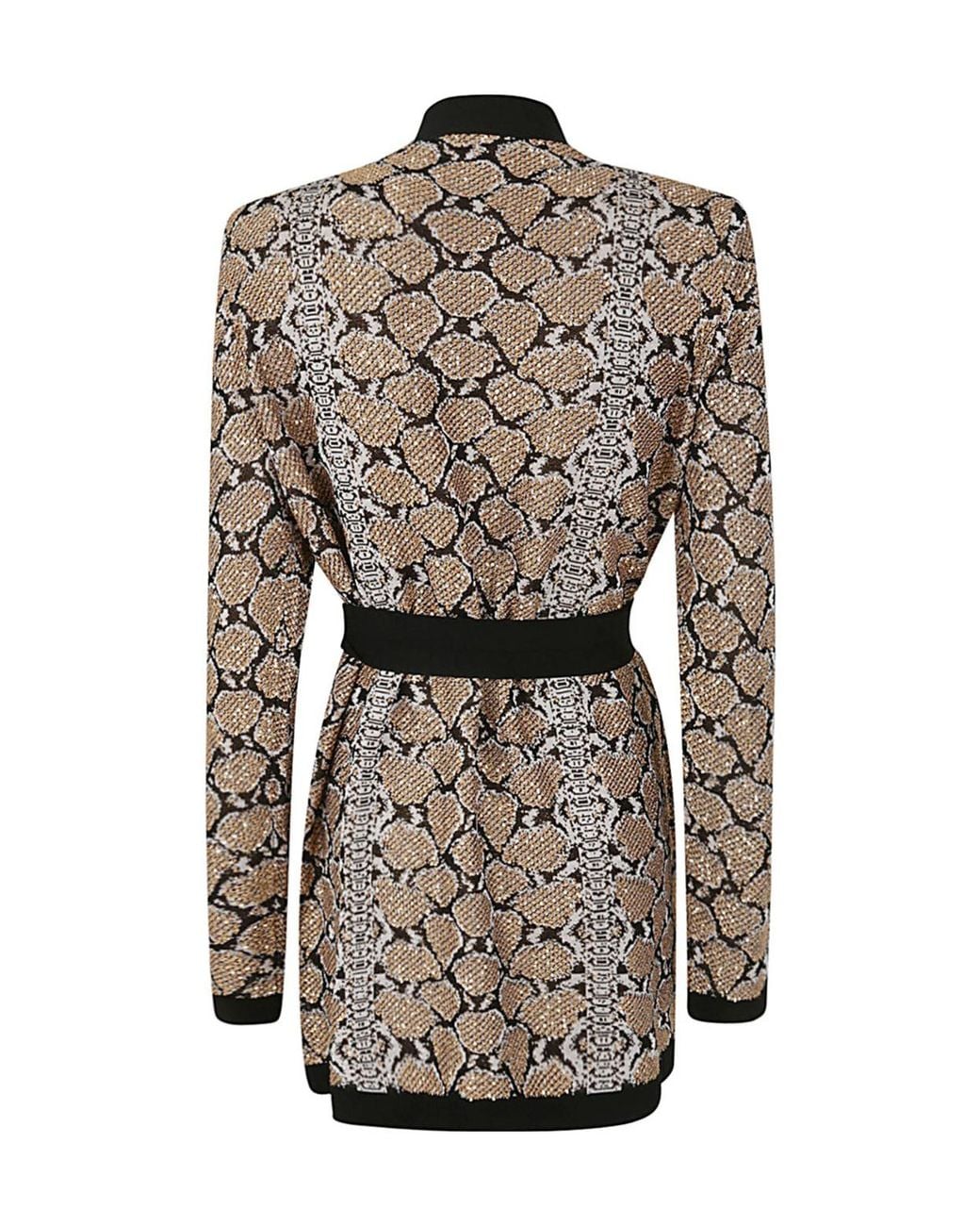 Balmain Multicolor Python Print Belted Cardigan