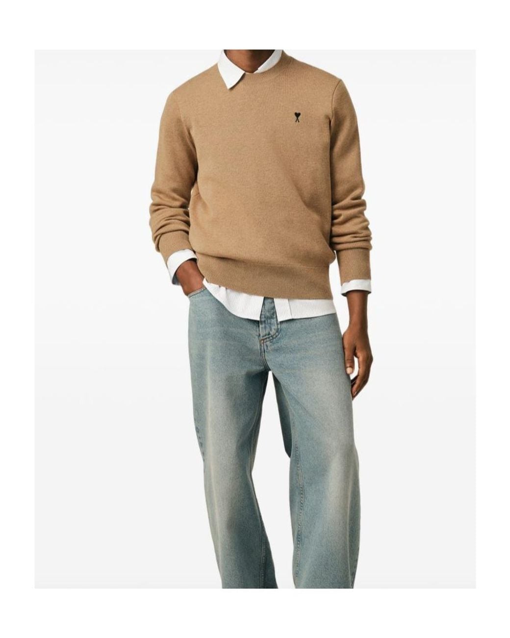 AMI Natural Crew Neck Long-Sleeved Knitwear for men