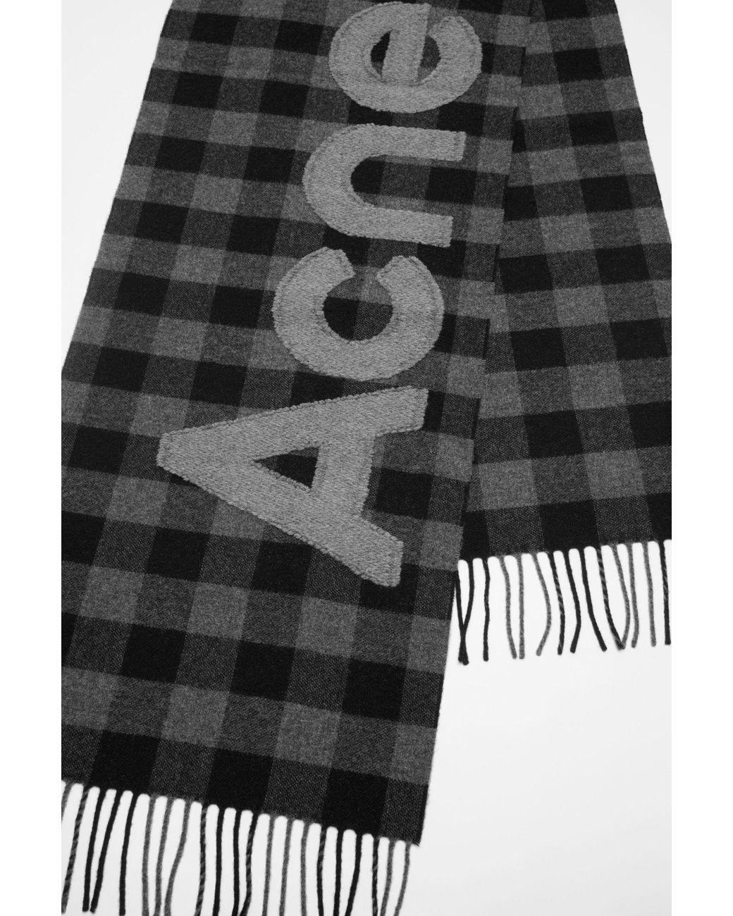 Acne Black Gingham Logo Scarf for men