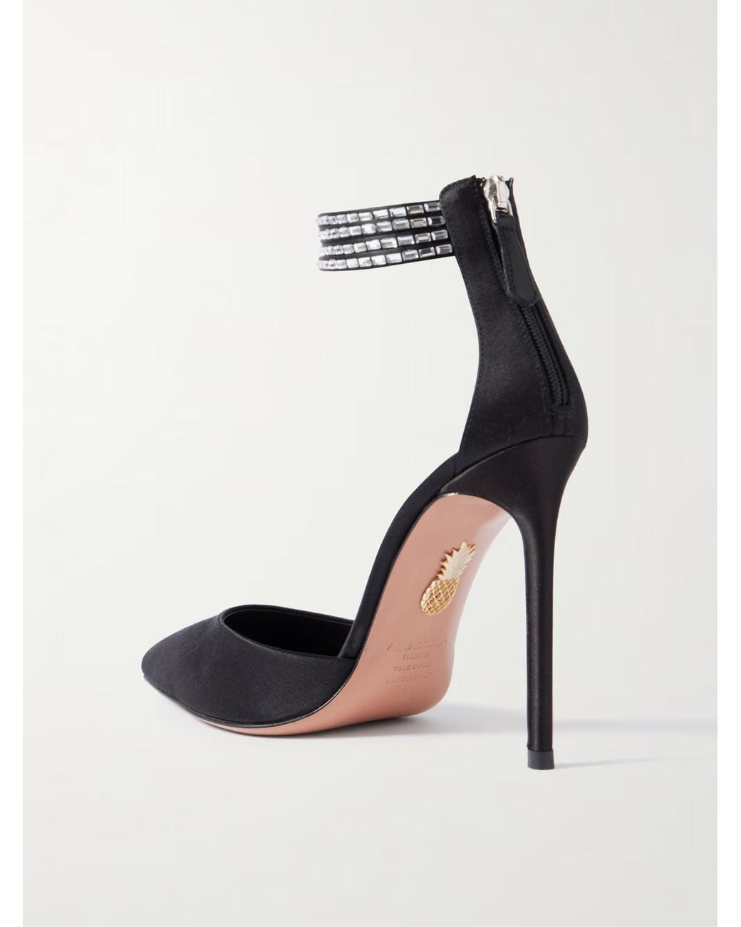 Aquazzura Black Crystal-Embellished Satin Pumps