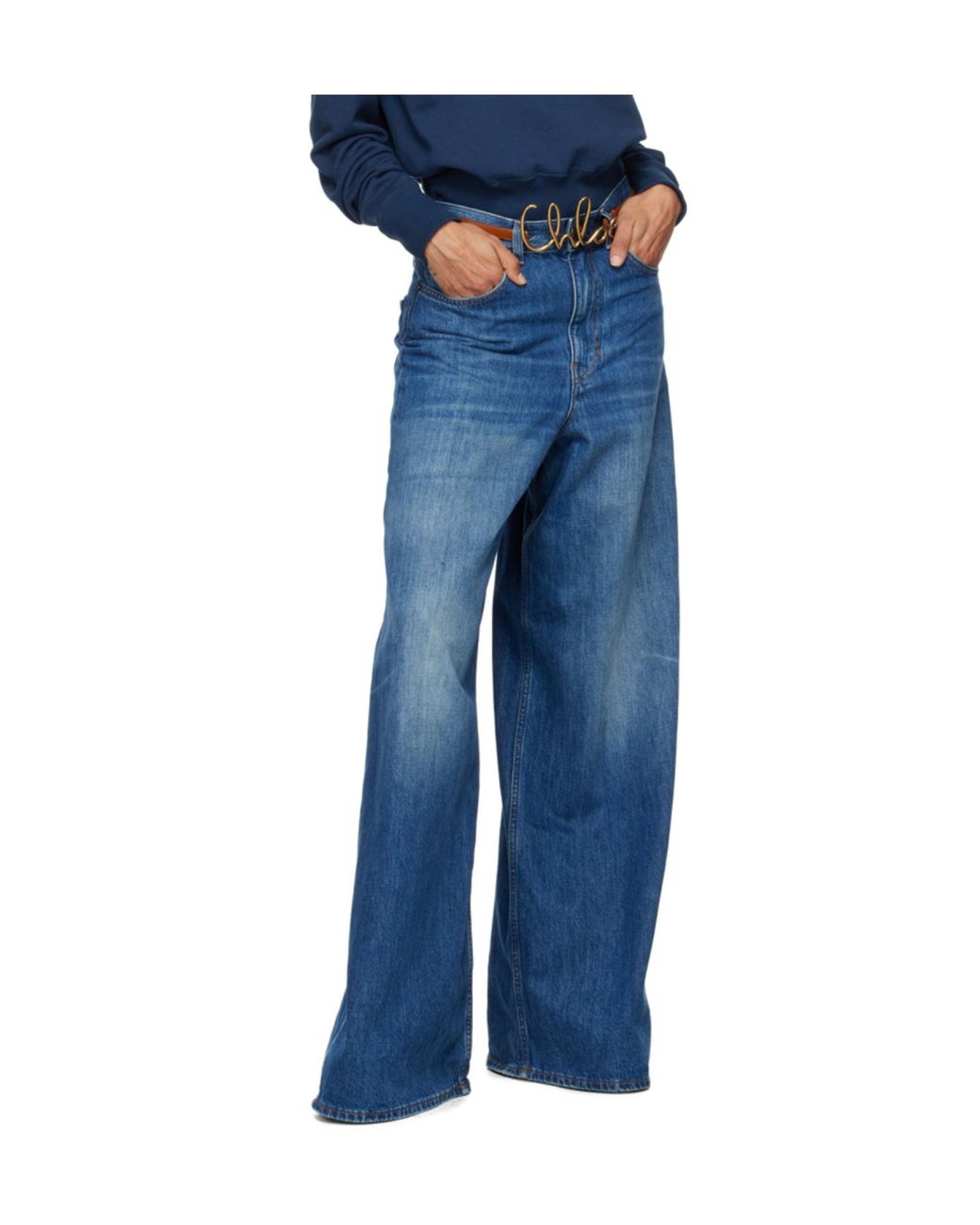 Chloé Blue Chloé Logo Patch Wide-Leg Jeans