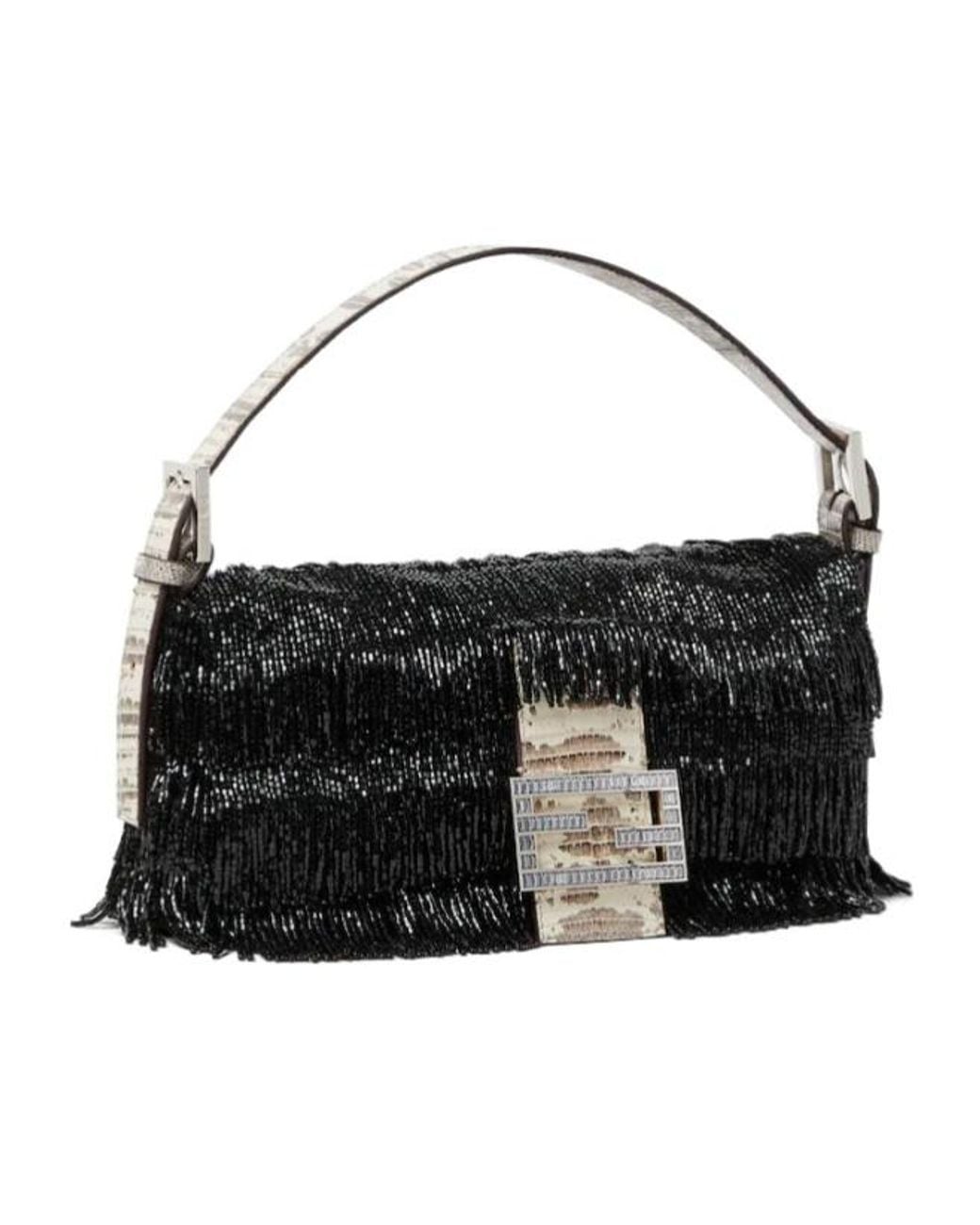 Fendi Black Re Edition Bag With Bead Fringes