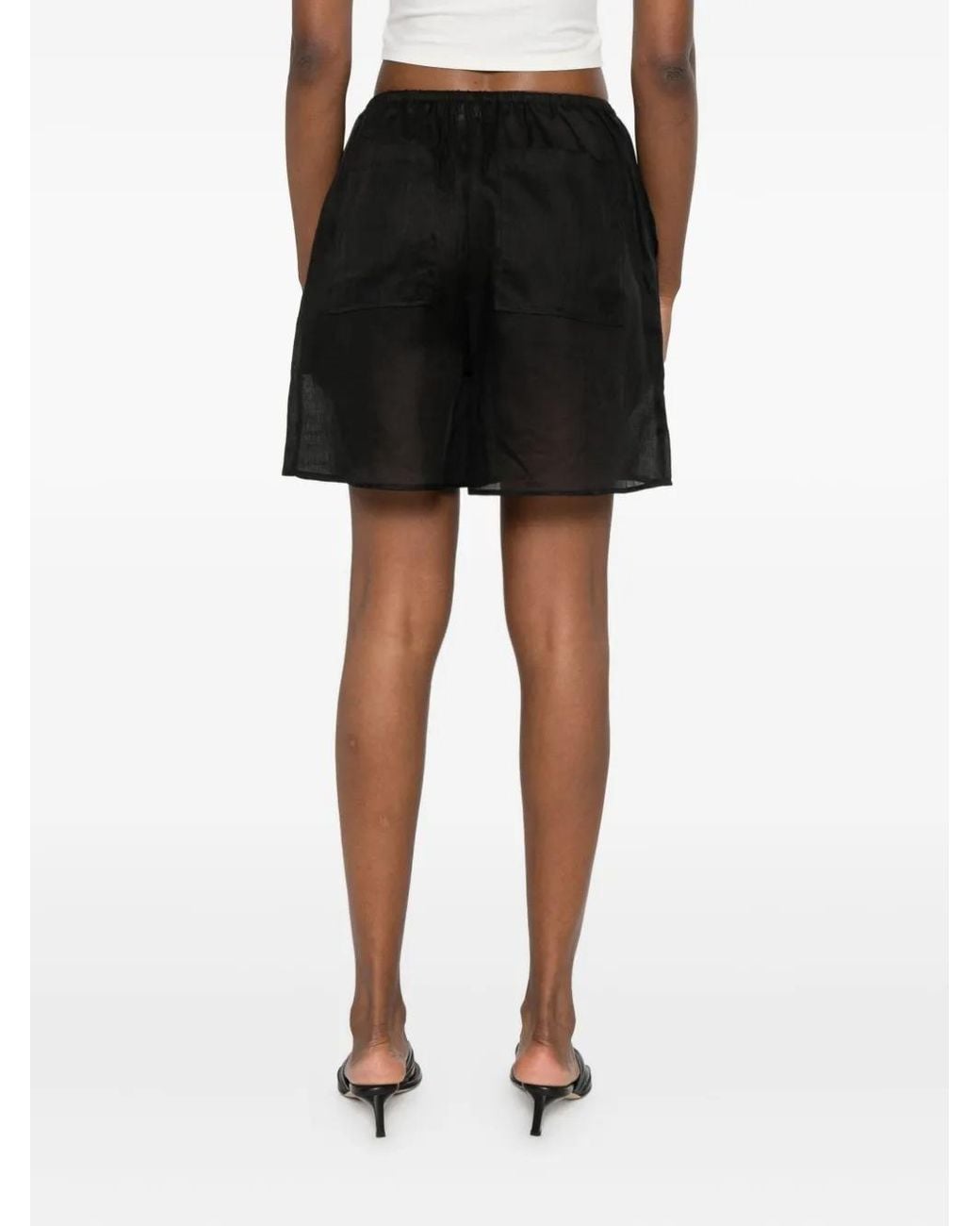 Totême  Black Totême Elasticated-Waistband Straight Hem Shorts