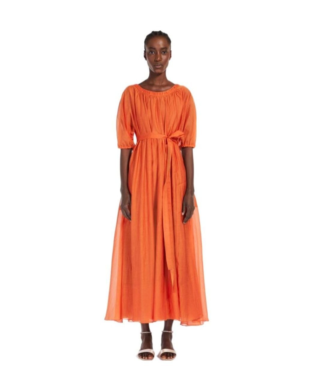 Max Mara Orange 'S Fresia Belted Short-Sleeved Dress