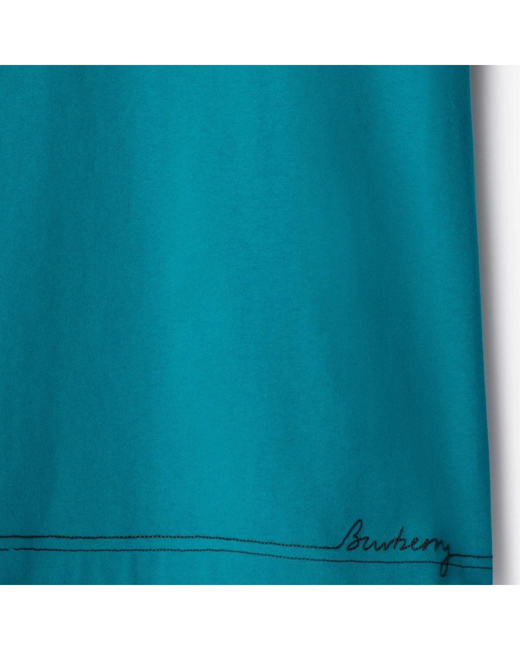 Burberry Blue Contrast-Stitching Cotton T-Shirt for men