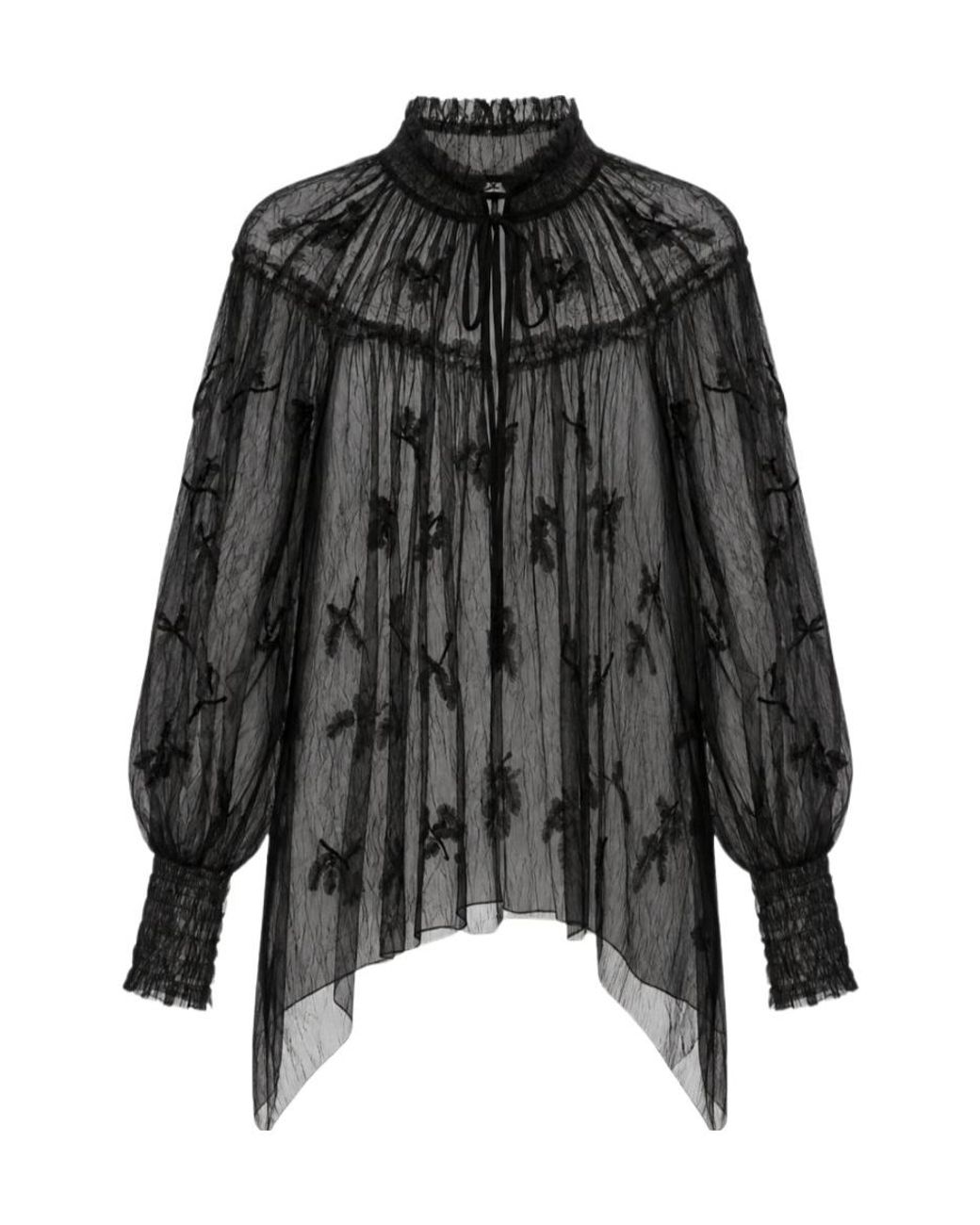 Elisabetta Franchi Black Lace-Overlay Tie-Neck Blouse