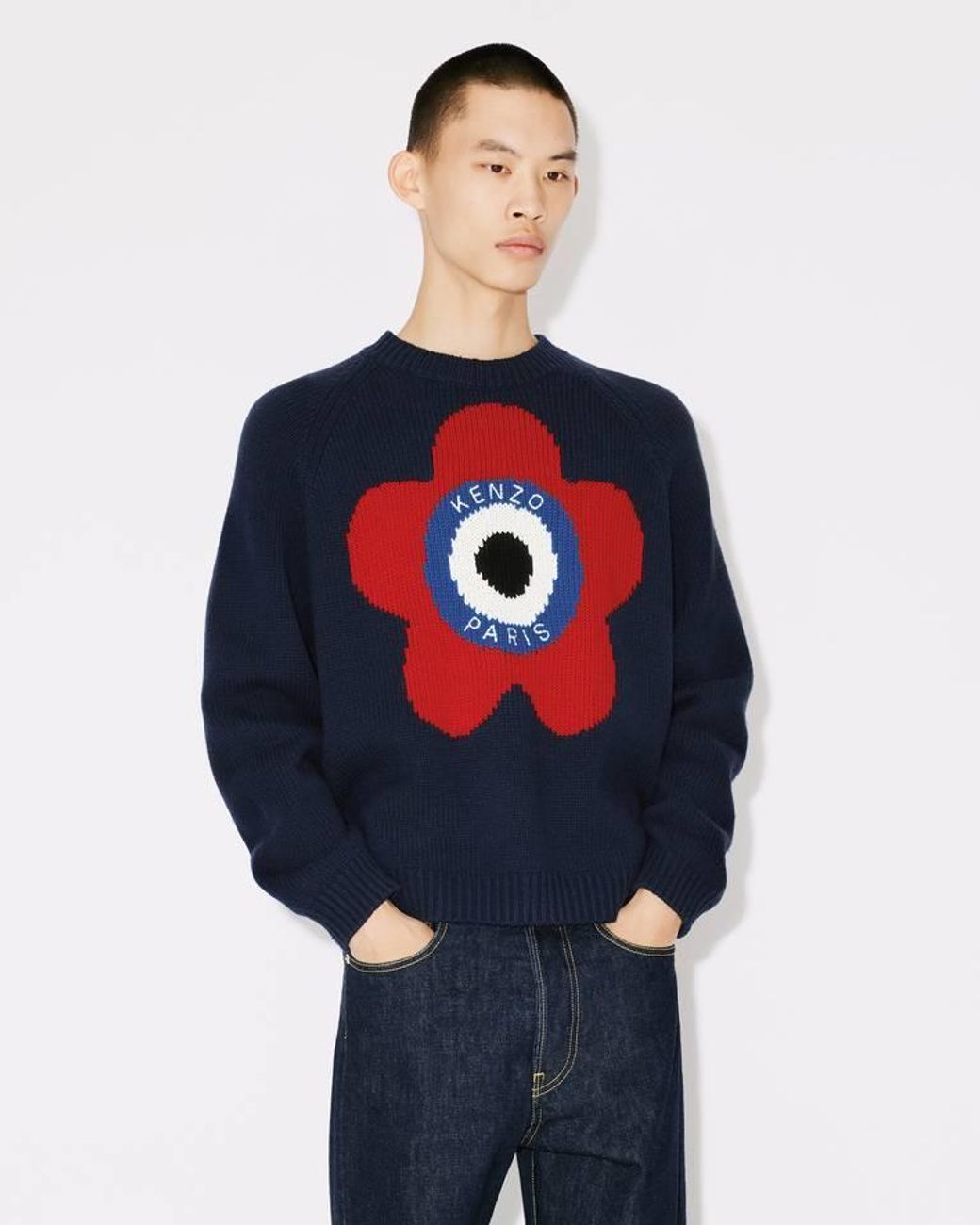 KENZO Blue Target Crewneck Knitted Jumper for men