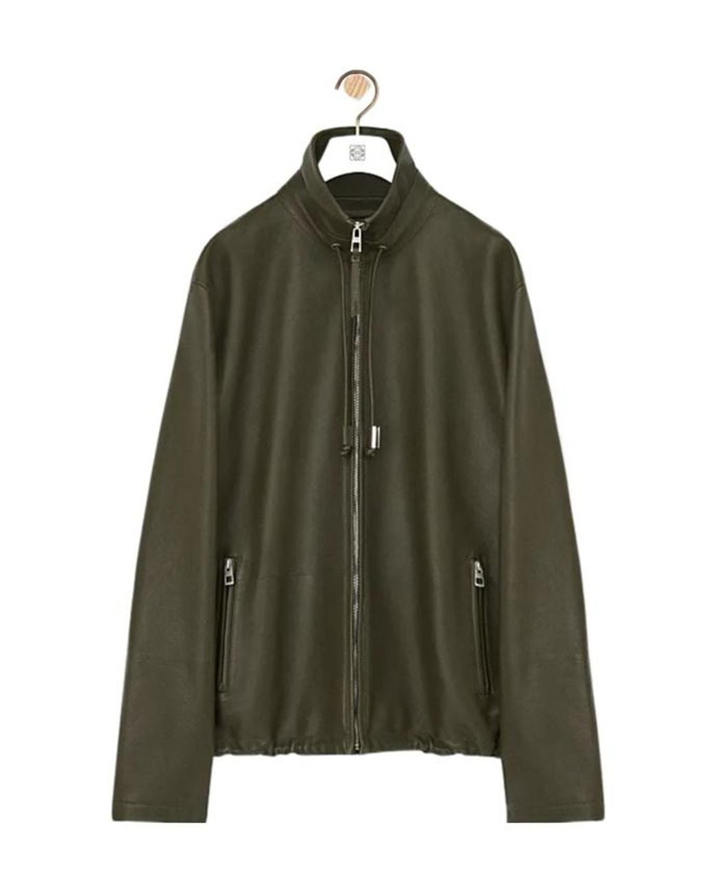 Loewe Green Long-Sleeved Leather Jacket for men