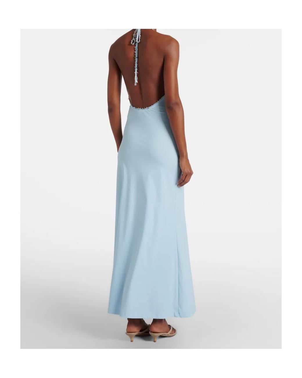 Christopher Esber Blue Embellished Halterneck Maxi Dress
