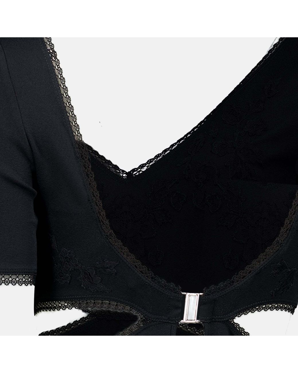 Rabanne Black Long Lingerie Dress With Embroidered Floral Details