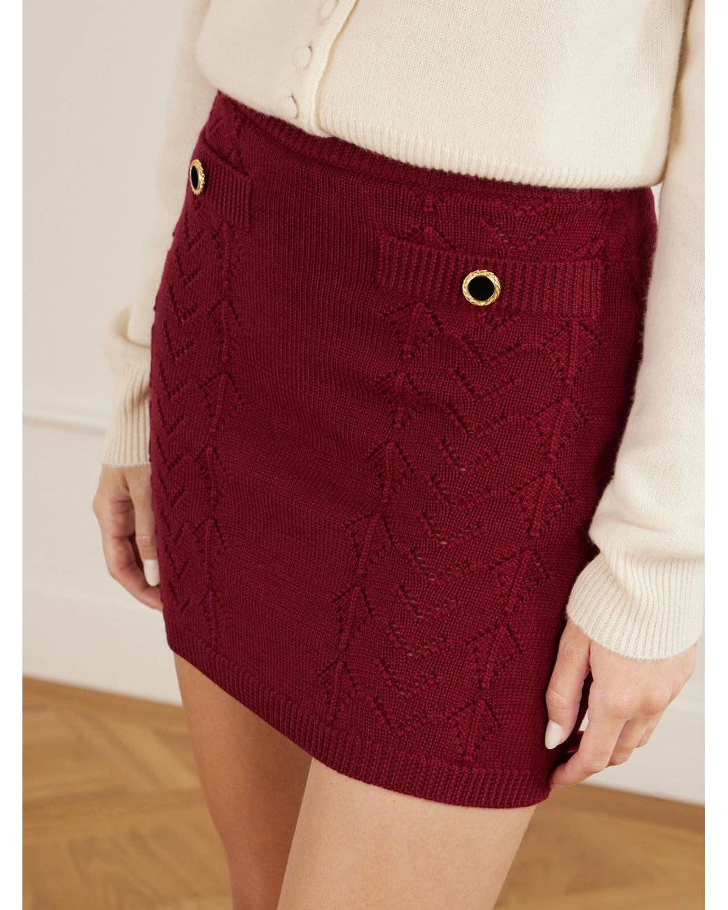 Alessandra Rich Red Virgin Wool Mini Skirt