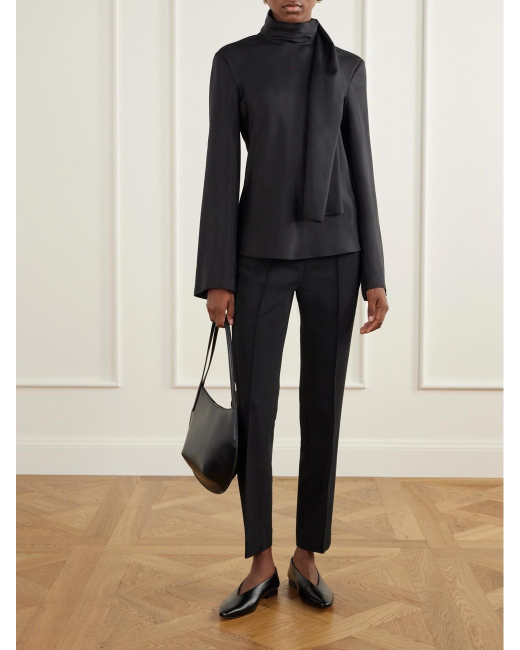 Rohe Black Tie-Detailed Silk-Satin Blouse