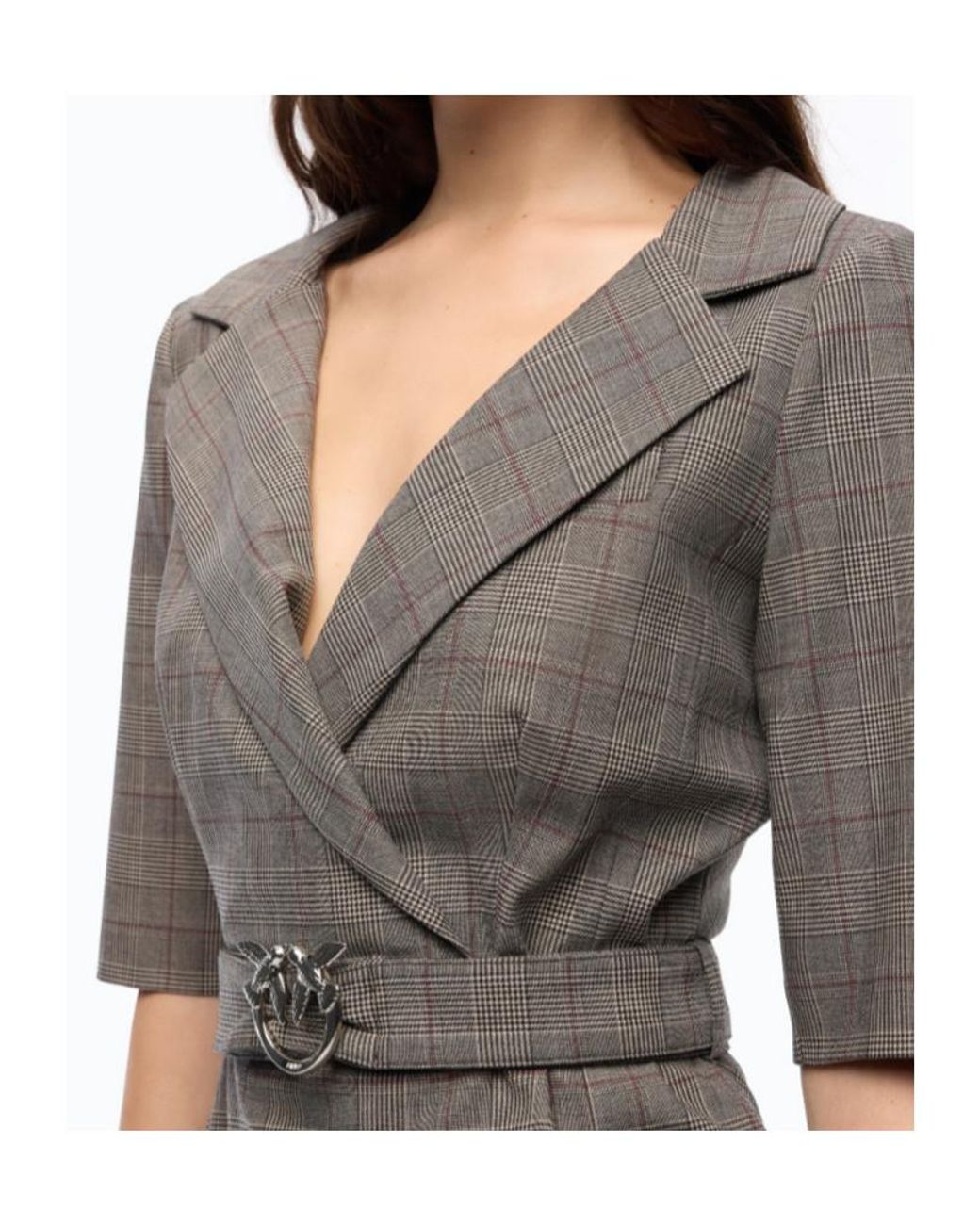 Pinko Brown Prince Of Wales-Check Belted Midi Dress