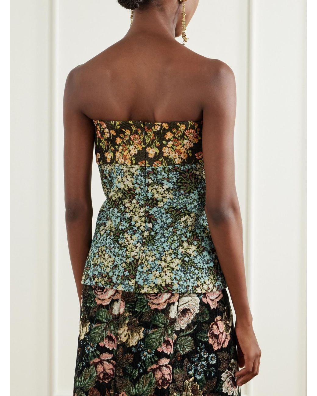 Dries Van Noten Green Floral Bustier Top