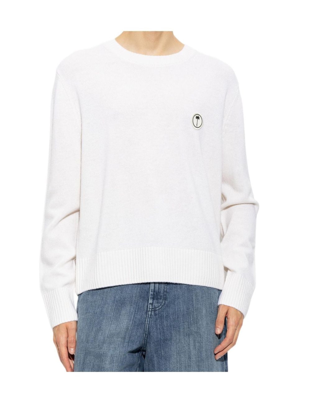 Palm Angels White Long-Sleeve Crew-Neck Sweater for men