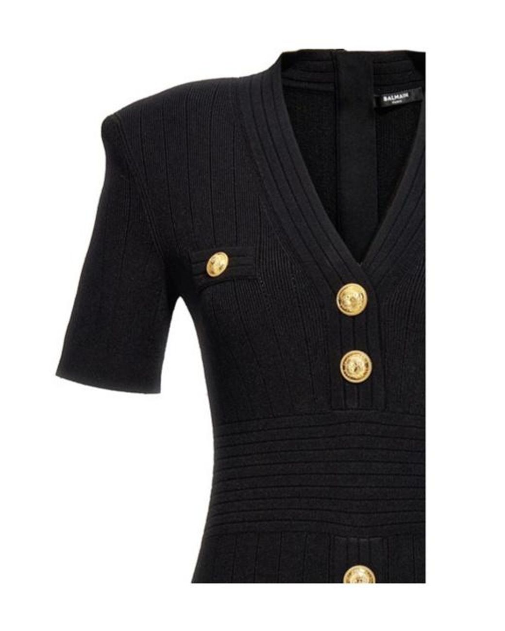 Balmain Black Knitted V-Necked Dress