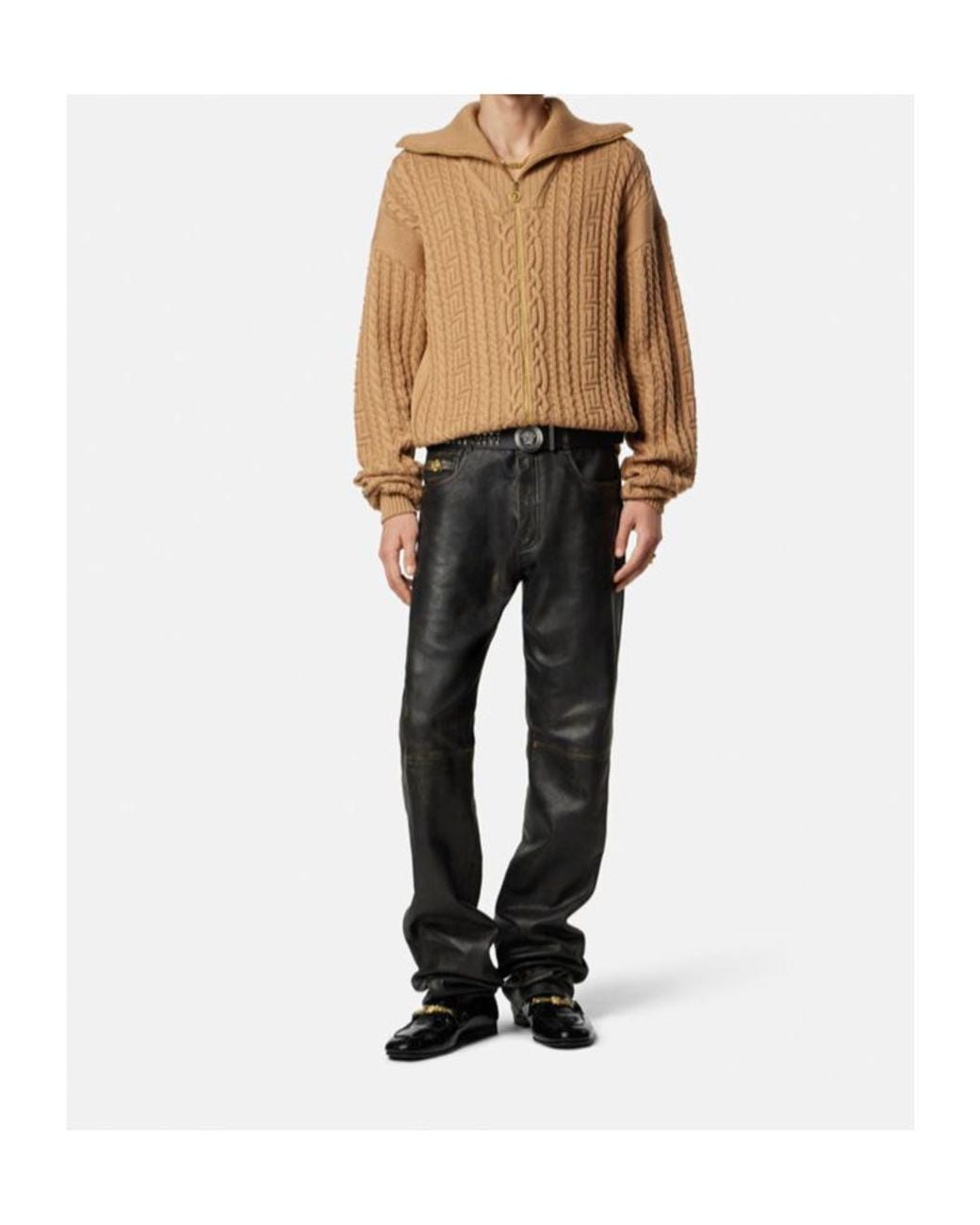 Versace Natural Zip-Up Knitted Cardigan for men