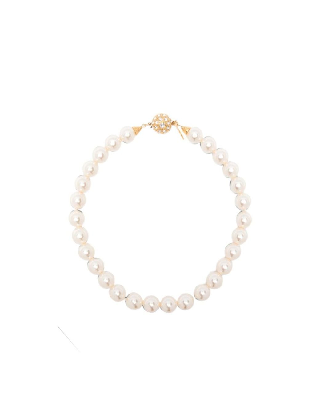 Alessandra Rich White Crystal Clasp Pearl Necklace