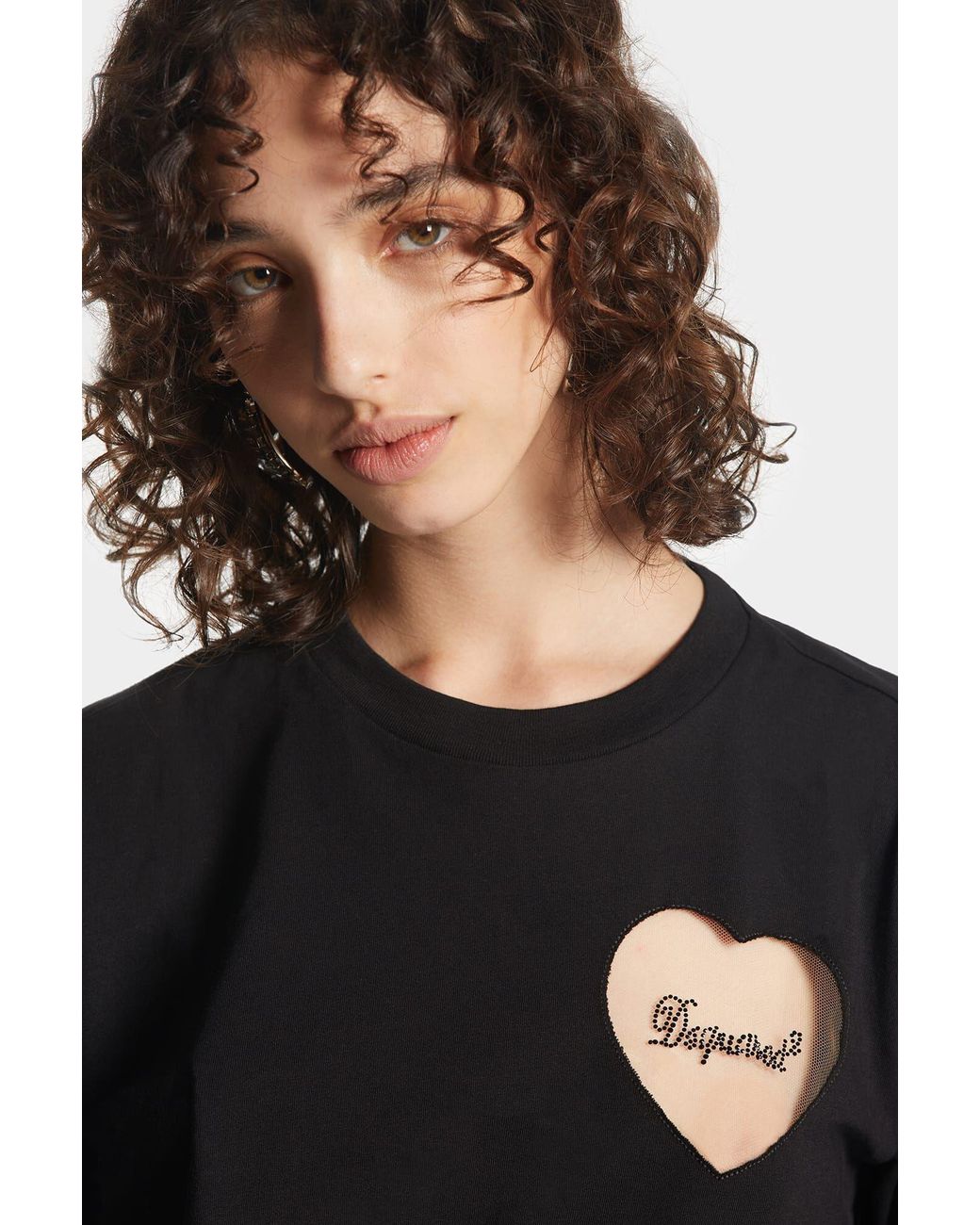 DSquared² Black Heart Tulle Detailed T-Shirt