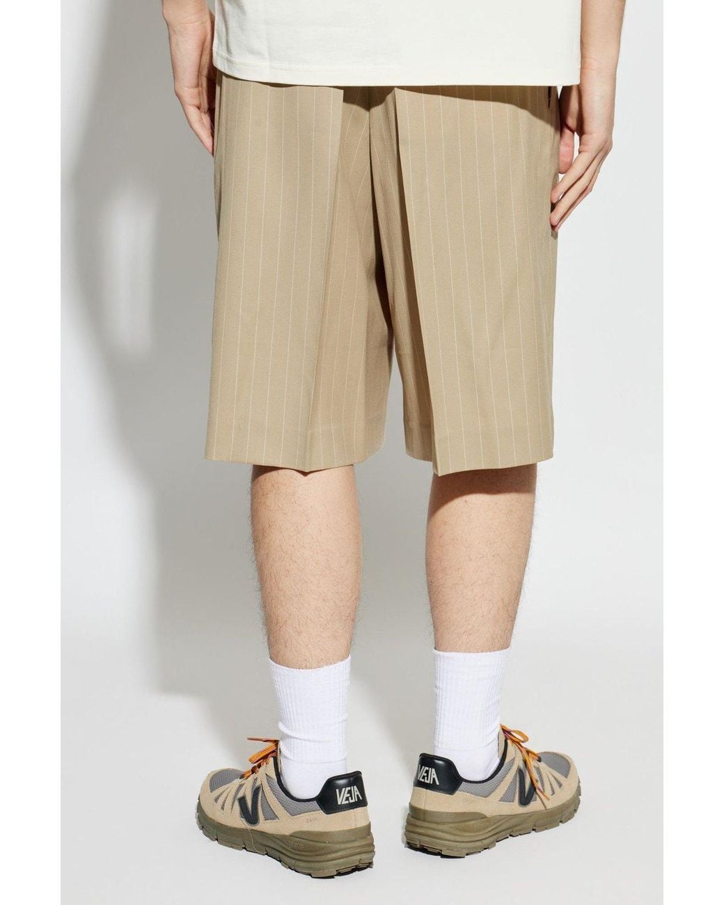 AMI Natural Ami Pinstriped Pleated Shorts for men