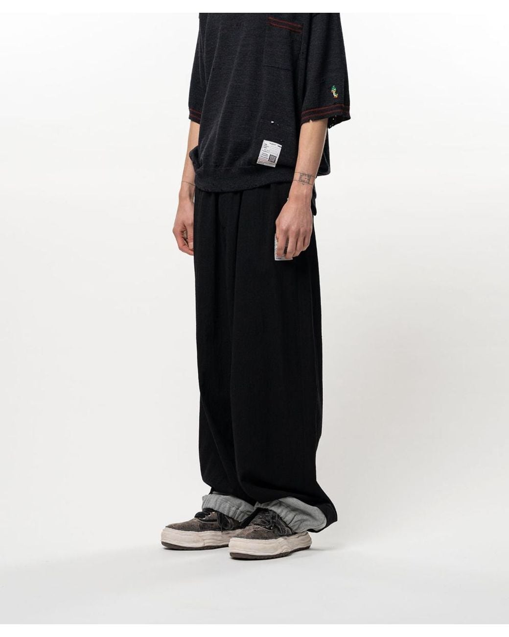 Maison Mihara Yasuhiro Black Sweat Layered Wool Pants for men