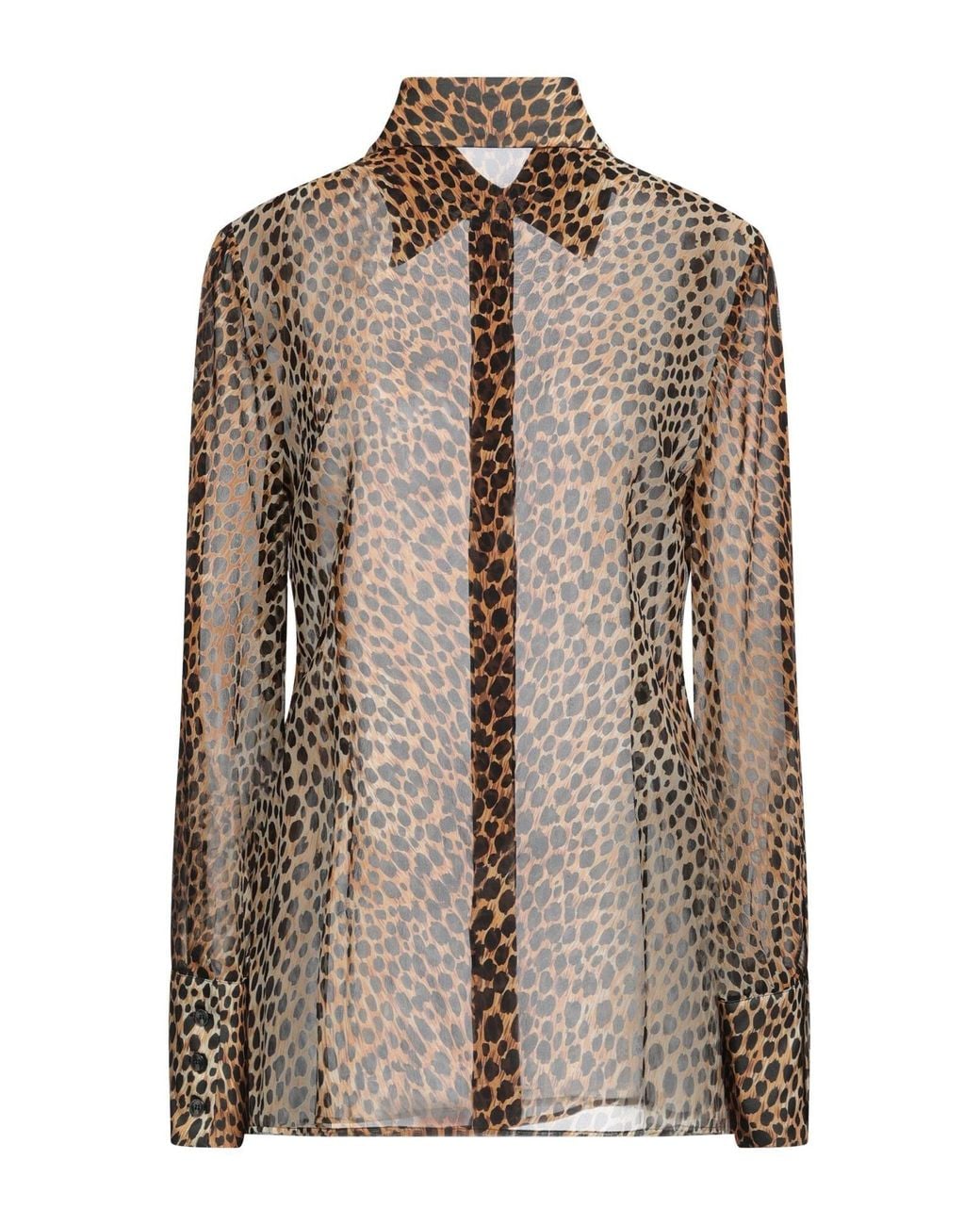 Dolce & Gabbana Brown Leopard Print Chiffon Long-Sleeve Shirt