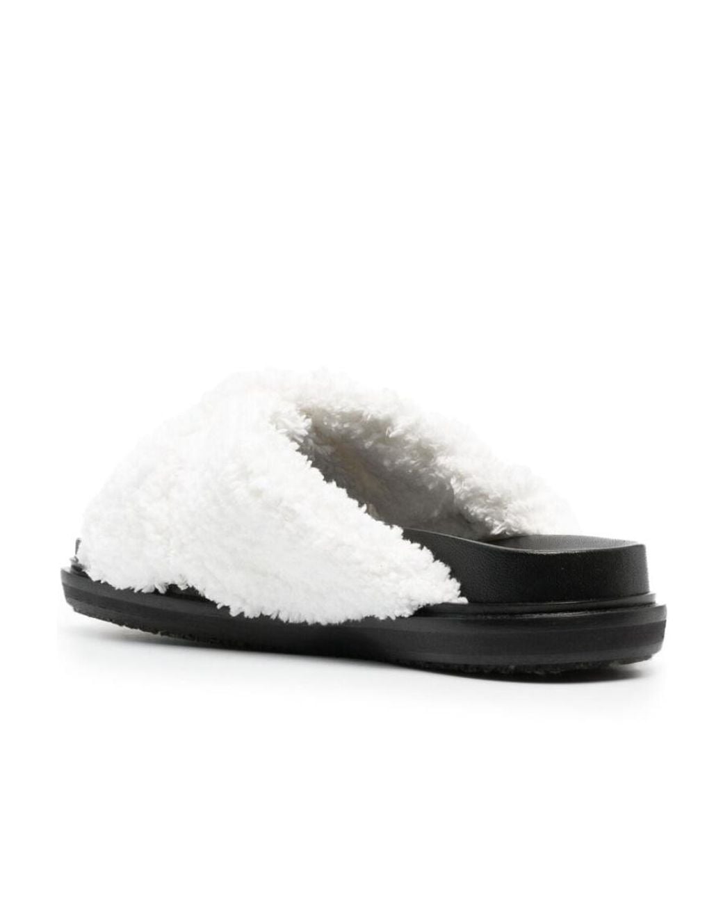 Marni White Logo-Embroidered Shearling Sandals