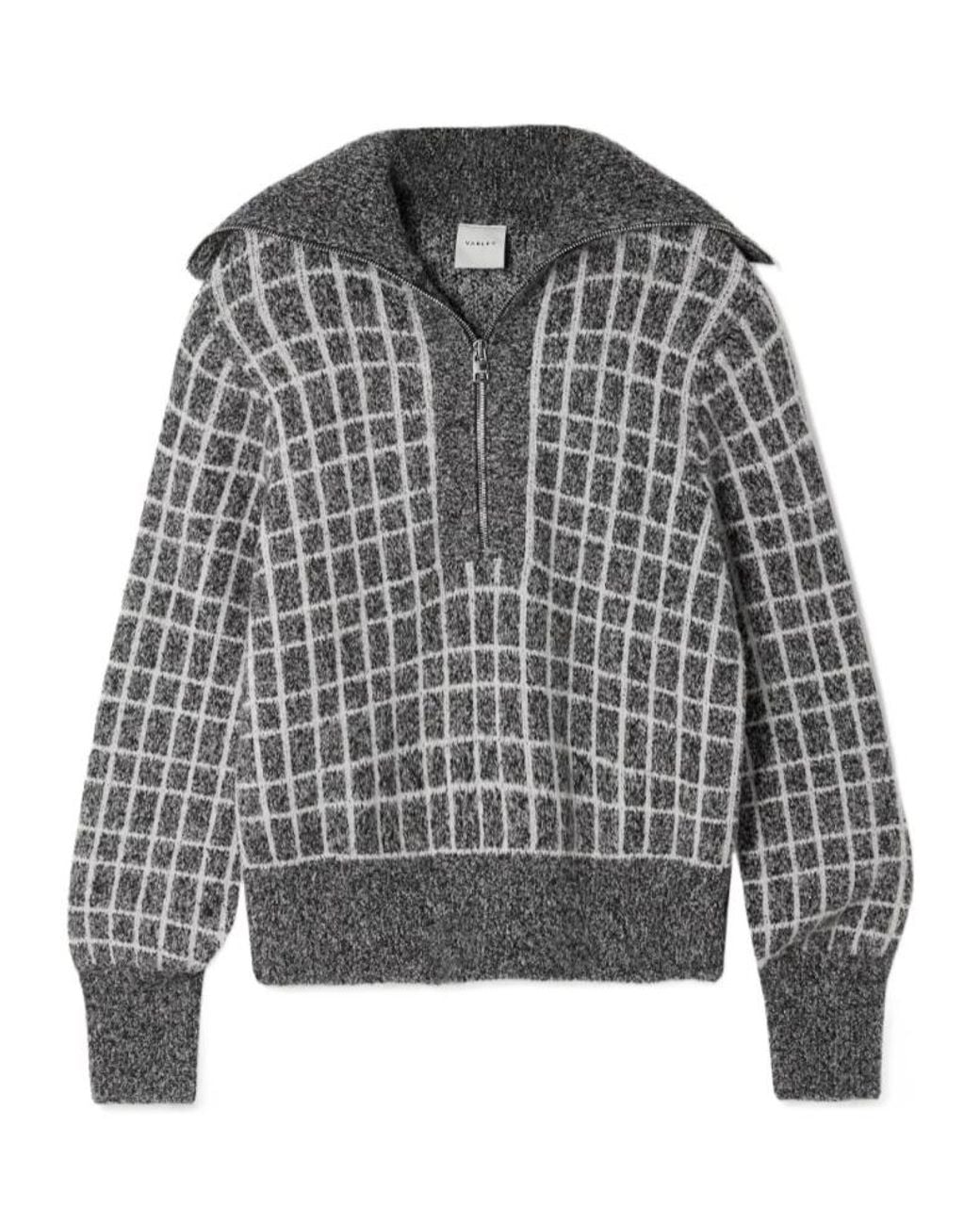 Varley Gray Furley Half-Zip Checked-Pattern Sweater