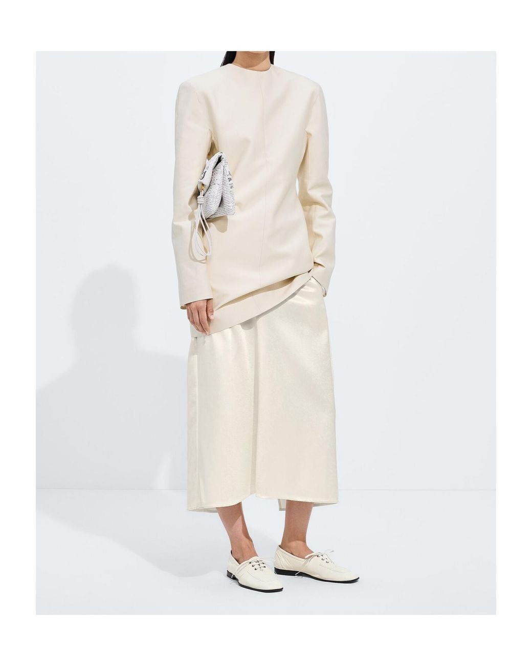 Bottega Veneta White Shiny Midi Skirt