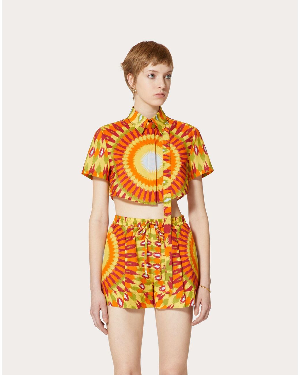 Valentino Orange Round Rain Printed Shirt