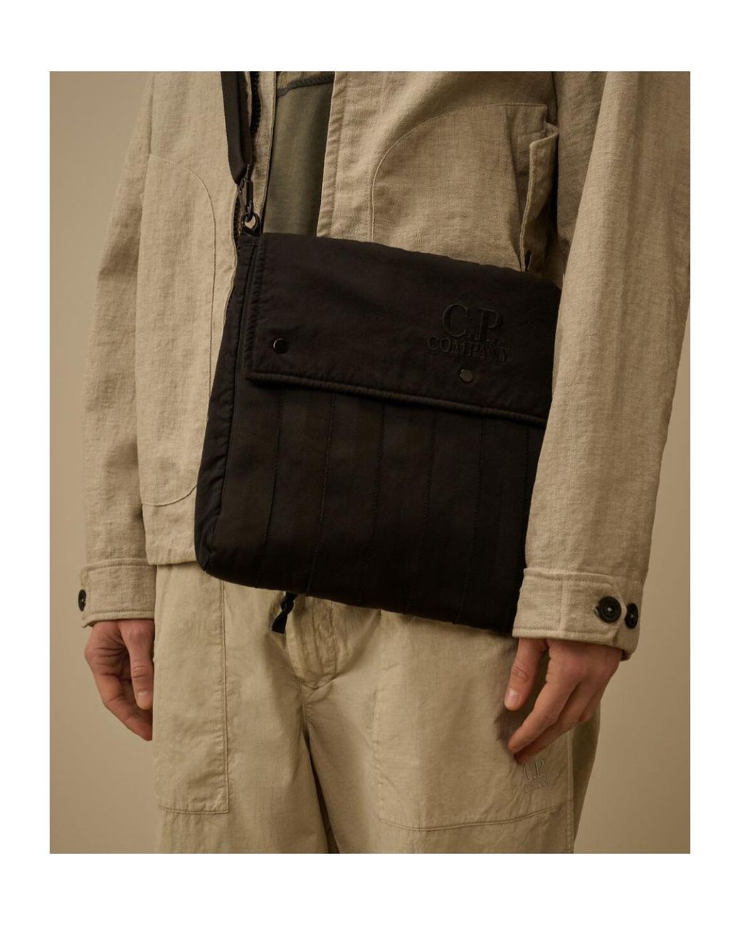 C P Company Black Logo Quilted Tote Bag for men