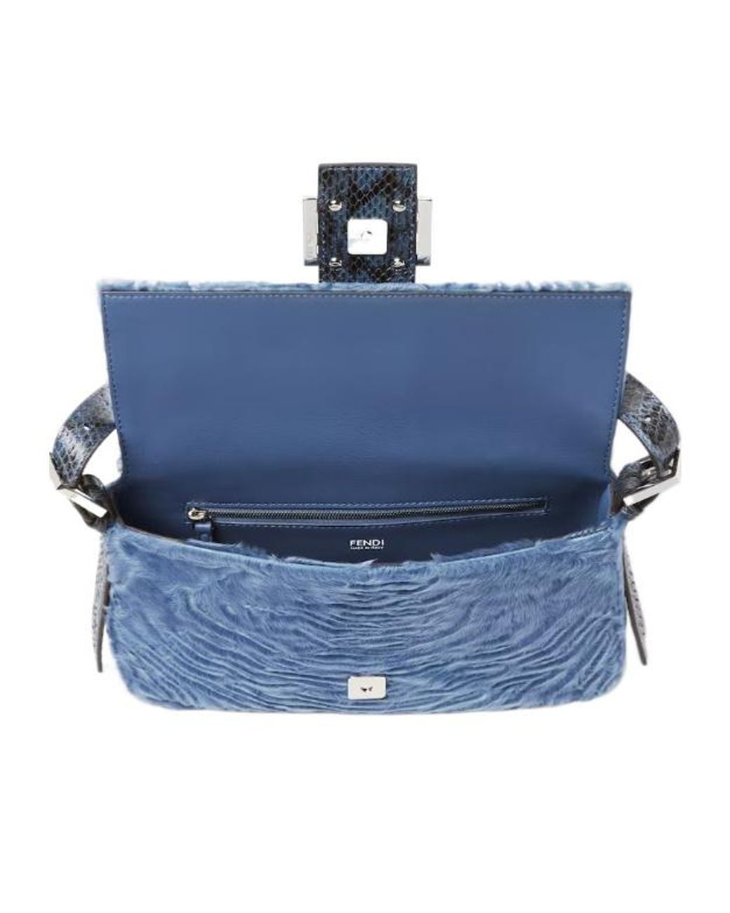 Fendi Blue Baguette 26424 Light Swakara Fur Bag