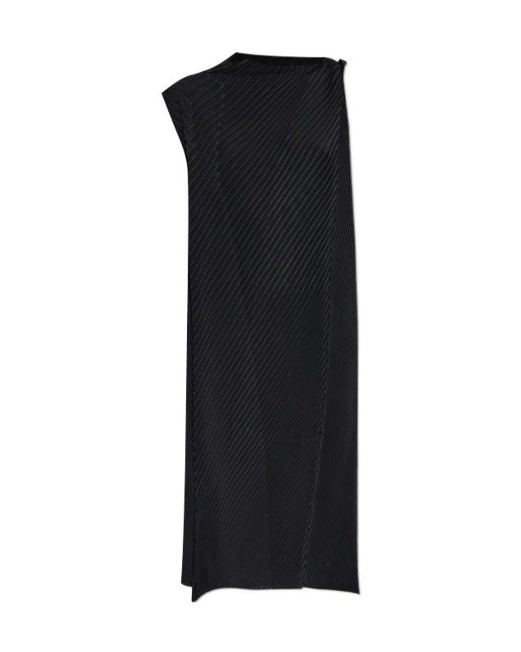 Issey Miyake Black Pleated Sleeveless Asymmetrical Dress
