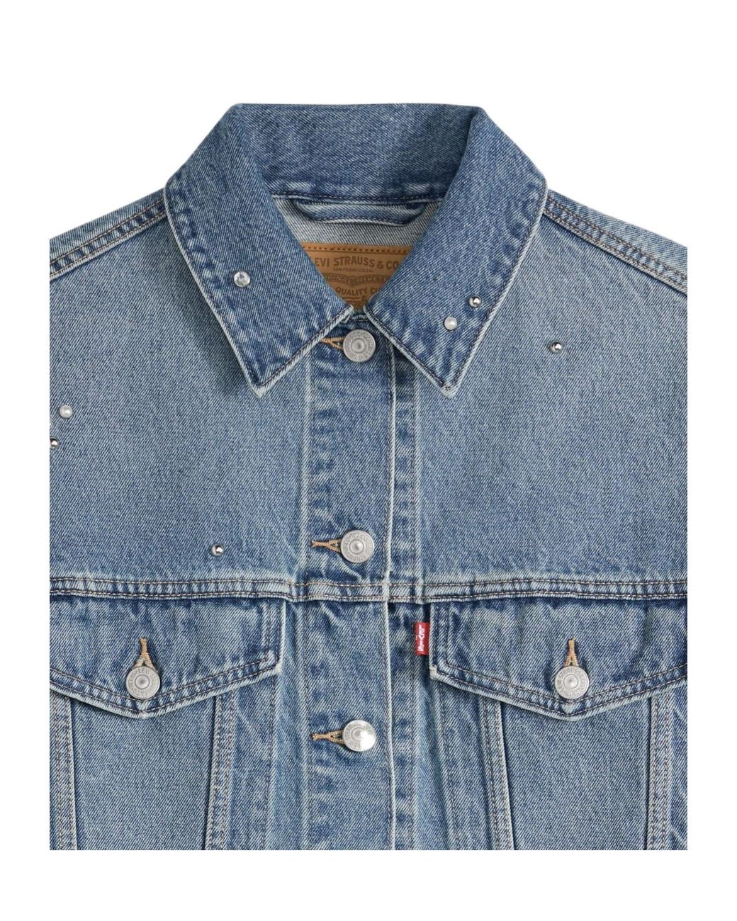 Levi's Blue Embellished Cropped Denim Jacket