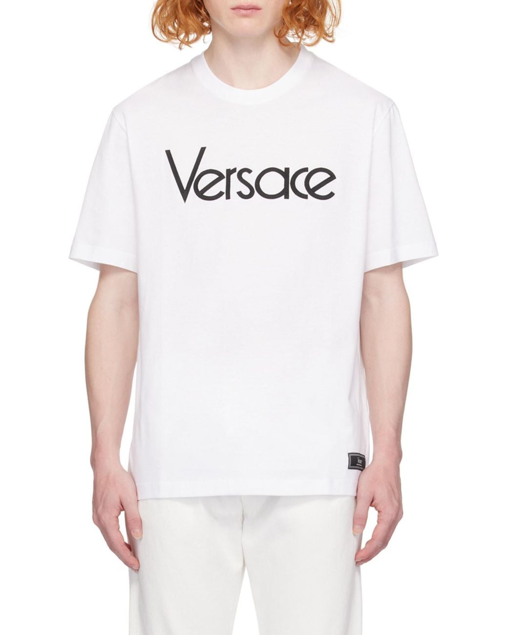 Versace White Logo Embroidered Crewneck T-Shirt for men