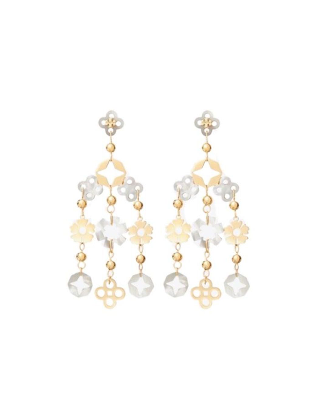 Tory Burch White Floral-Motif Drop Earrings